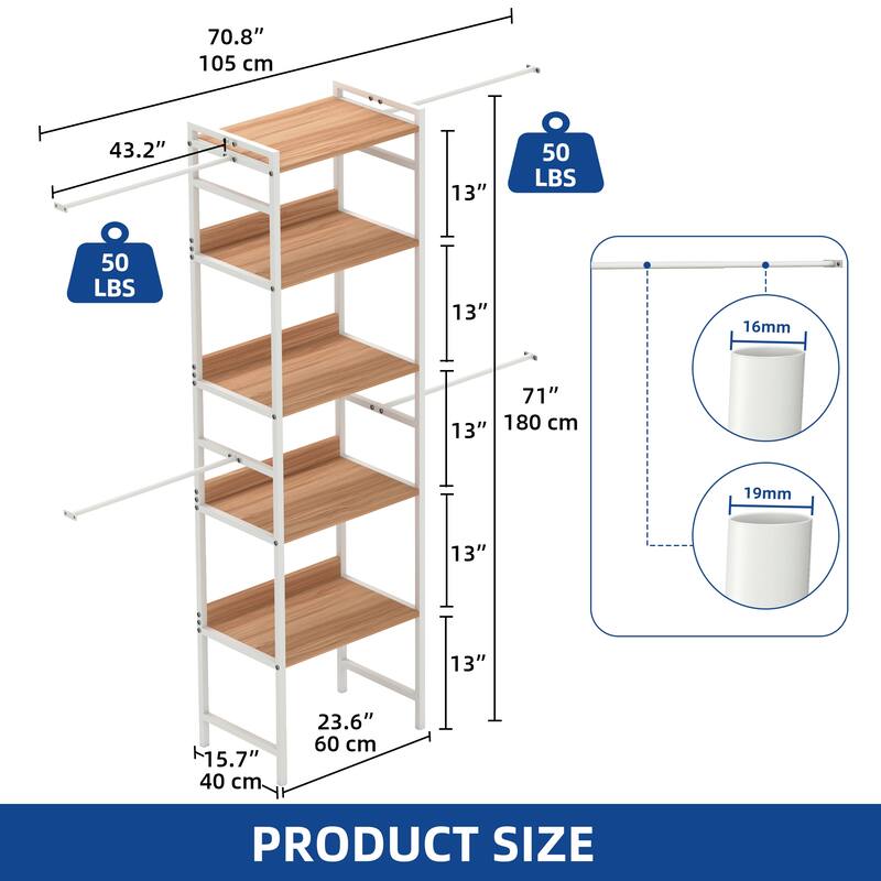 Moasis Closet Organizer with 4 Expandable Hanging Rods, Garment Rack Heavy Duty Clothes Rack with Storage Shelves