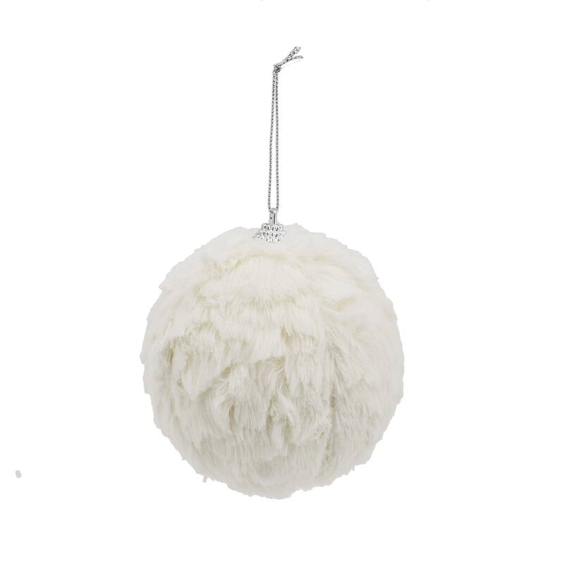 4" Cream Ruffle Ball Ornament, Decorative Hanging Ball Christmas Tree Ornaments for Holiday Party Decorations, Set of 6