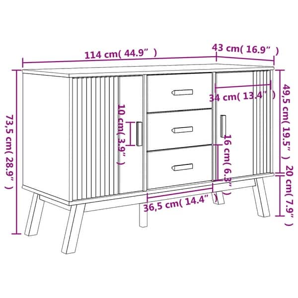 vidaXL Sideboard OLDEN Brown 44.9"x16.9"x28.9" Solid Wood Pine - 44.9" x 16.9" x 28.9"