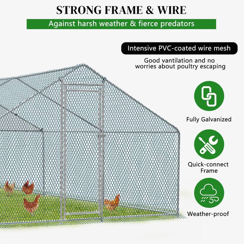 Large 20 x 10 ft Metal Chicken Coop, Waterproof Cage for Farm