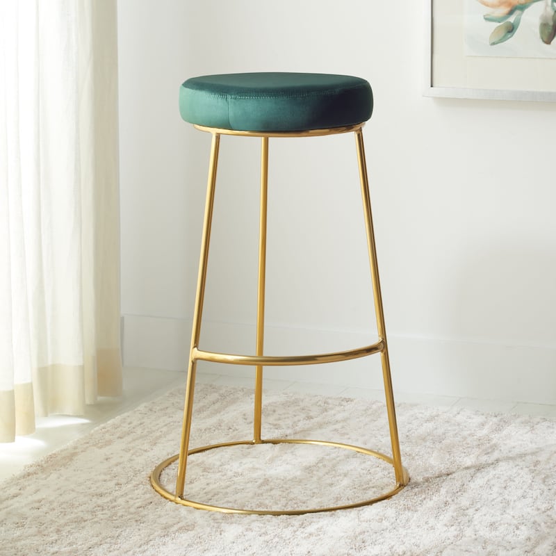 SAFAVIEH Nita 29-inch Round Bar Stool - 18.5" W x 18.5" L x 29.2" H - 19Wx19Dx29H - Malachite Green/Gold