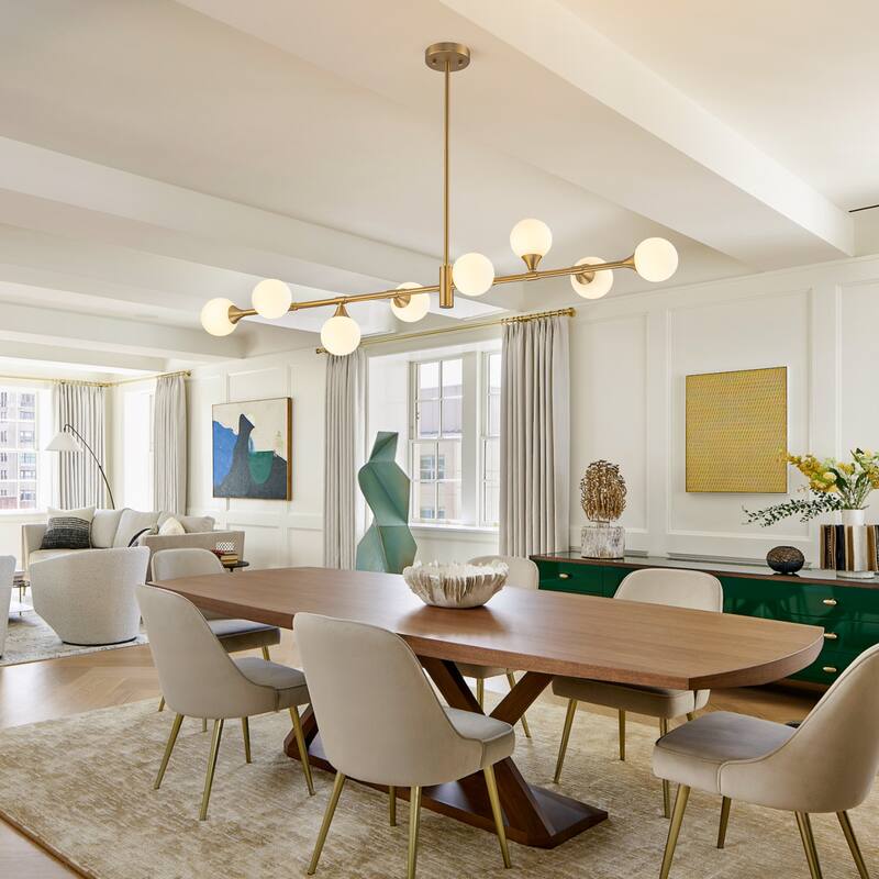8-Light Modern Sputnik Linear Cluster Frosted Glass Globe Chandelier for Dining Room - W 51.18"