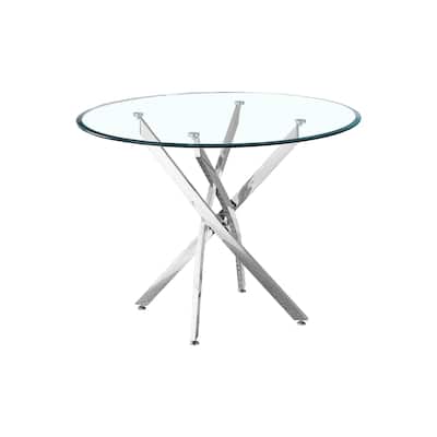39"W Contemporary Round Clear Dining Glass Table with Chrome Legs