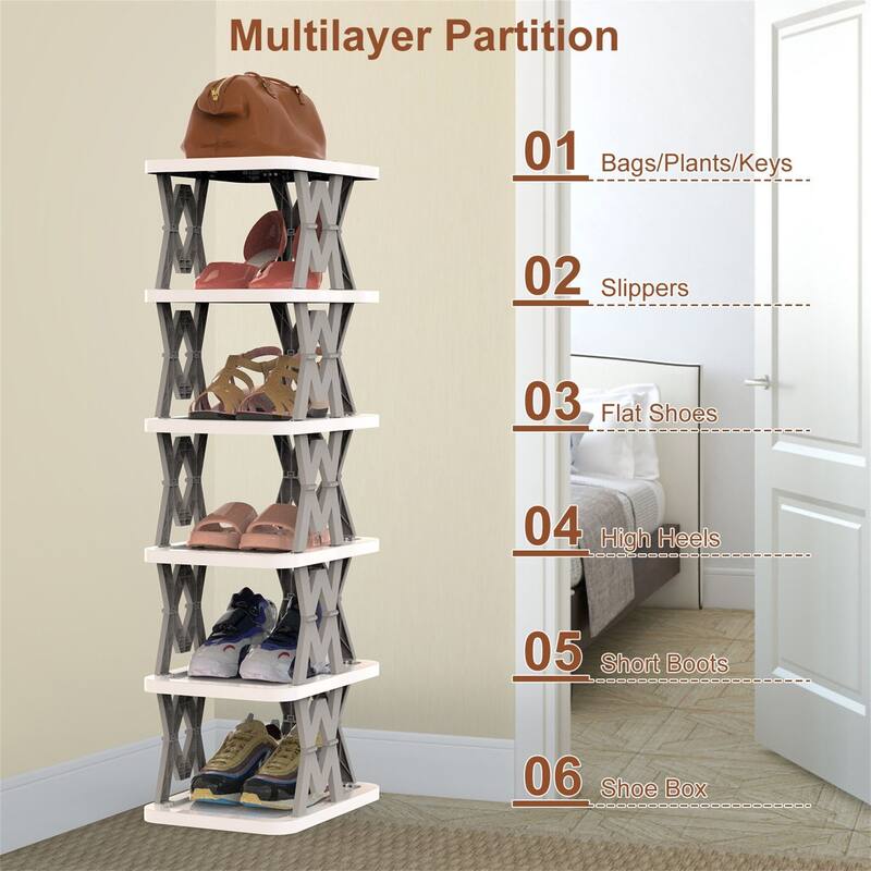6 Tier Foldable Shoe Rack Vertical Shoe Organizer Narrow Shoe Rack