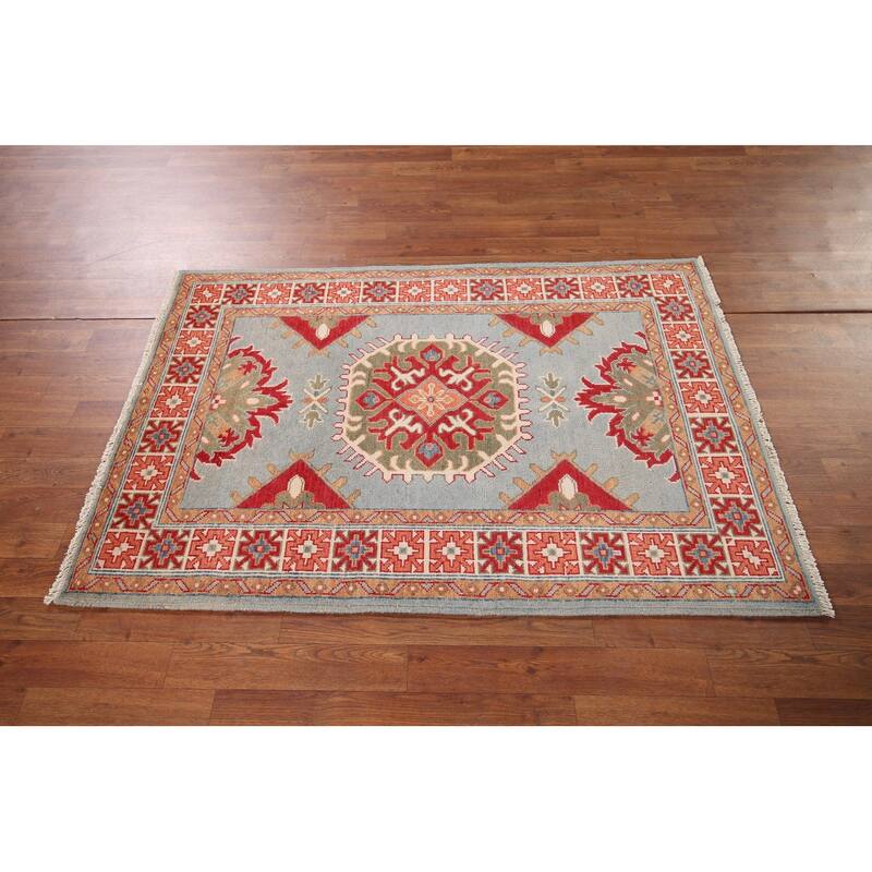 Kazak Accent Rug Hand-Knotted Geometric Wool Carpet - 3'4" x 4'11"