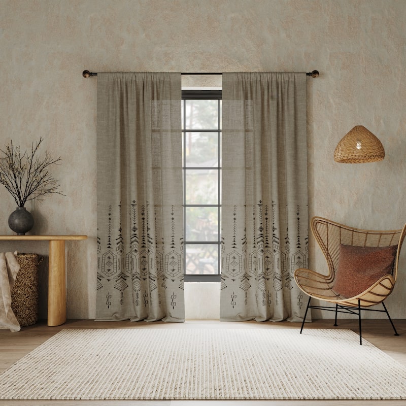 Indigo Road by Egypt Sherrod Palo Global Embroidery Semi-Sheer Rod Pocket 1-Piece Curtain Panel, Single Panel