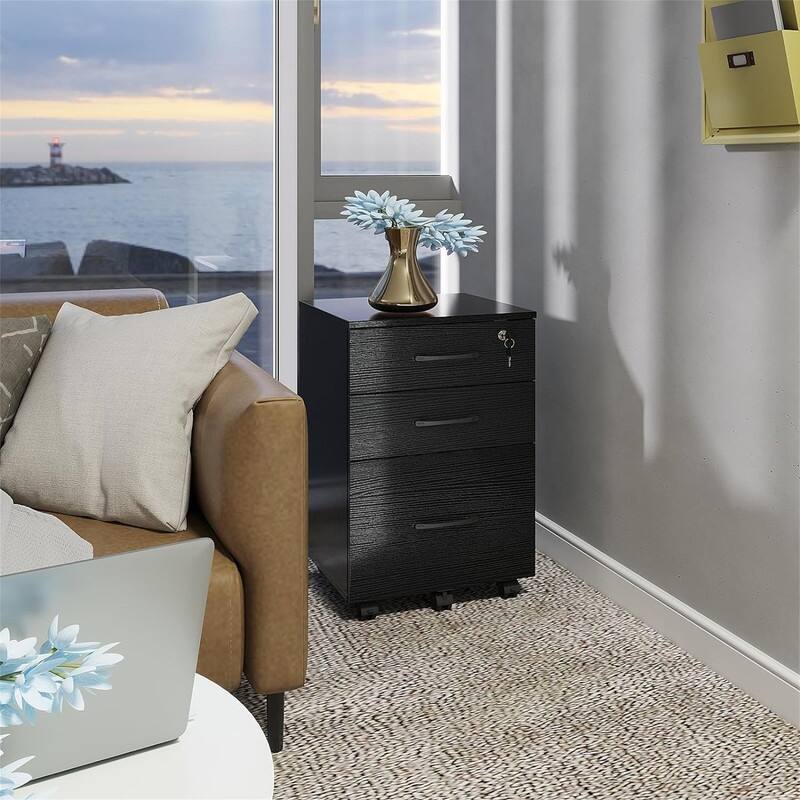 File Cabinet with Lock3 Drawer Wood Rolling - 15"D x 15"W x 26"H