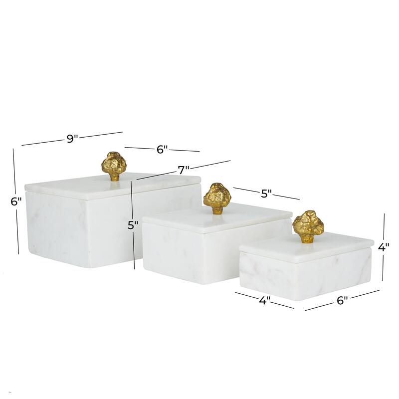 Marble Decorative Box with Gold Final or Textured Aluminum Knobs Set of 3 Green - Roche River Decor
