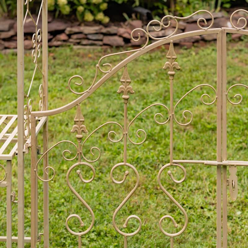 96 Inch Tall Iron Garden Gate Arch with Plant Stands