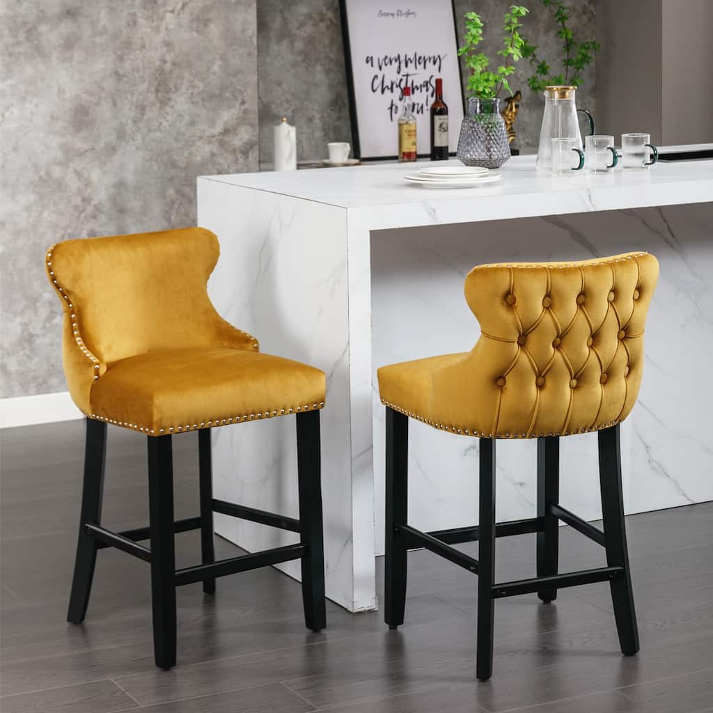 Upholstered Wing-Back Barstools Leisure Style Bar Chairs