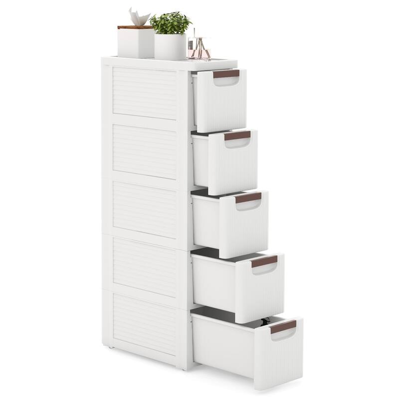 Gymax 5-Drawer Narrow Rolling Storage Cabinet w/ Pull Handles Built-in - White