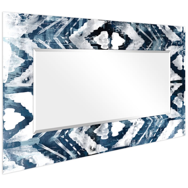 "Indigo Extraction "Abstract Rectangular Beveled Wall Mirror on Free Floating Printed Glass - Clear - 72 x 36