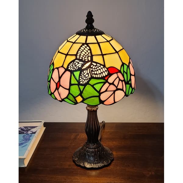 Tiffany Style Mini Accent Lamp Floral Butterfly Flower ...