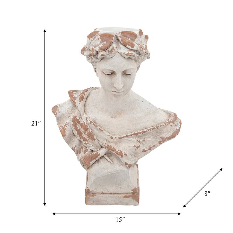 Sagebrook Home Neutral Greek 21" Lady With Laurels Statue White Woman Bust