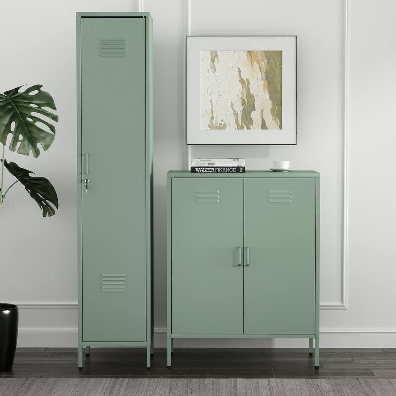 Manhattan Comfort Naomi 2-Piece Metal Storage Cabinets - Green