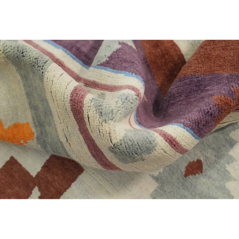 Vegetable Dye Geometric Gabbeh Turkish Area Rug Handmade Wool Carpet - 8' 9'' X 6' 0''