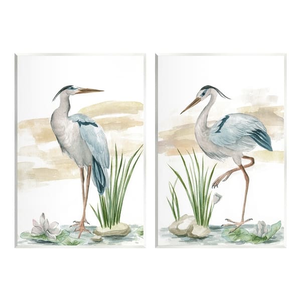 Stupell Herons on Marsh Shore 2 Piece Wall Plaque Art Set Design by