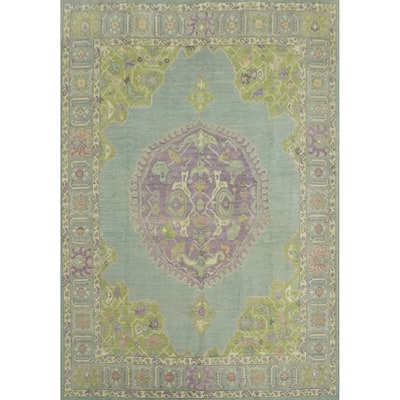 Vegetable Dye Oushak Turkish Area Rug, Medallion Geometric Carpet - 9' 10'' X 8' 2''