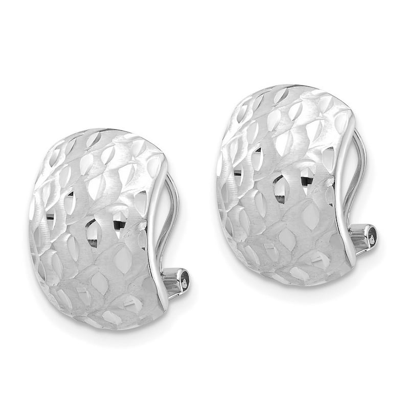 Curata 14k White Gold Textured Omega Back Earrings - 14.8x9.95mm