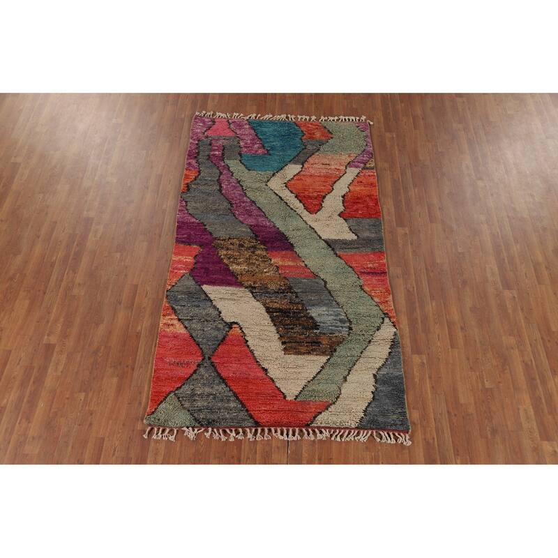 Plush Moroccan Abstract Area Rug Handmade Wool Carpet - 4'8" x 8'6"