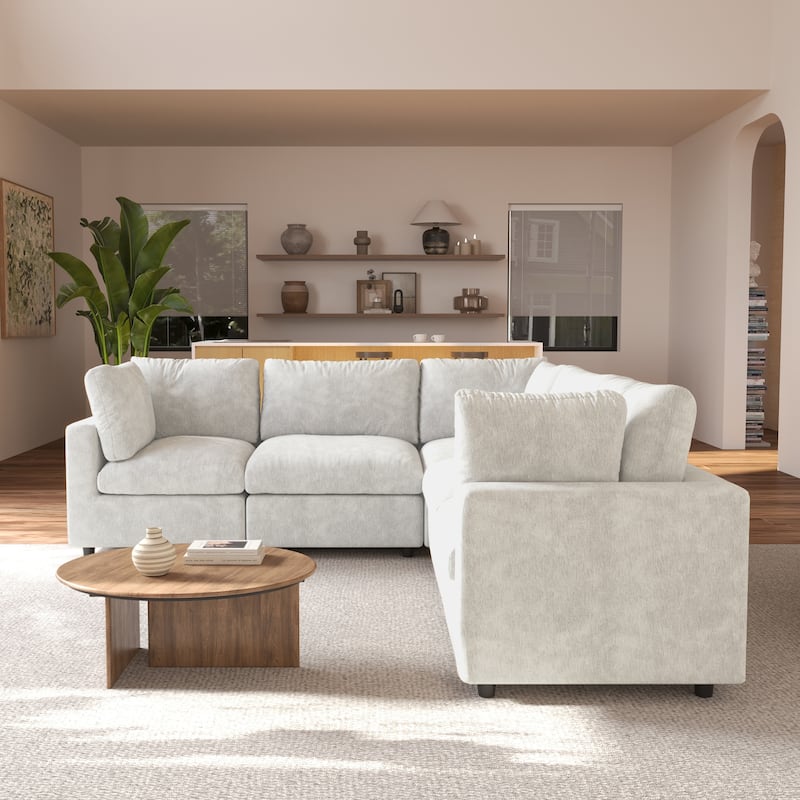 100.5'' V-shape Cloud Corner Sectional Sofa Chenille 5-Piece Modular Couch for Living Room Set
