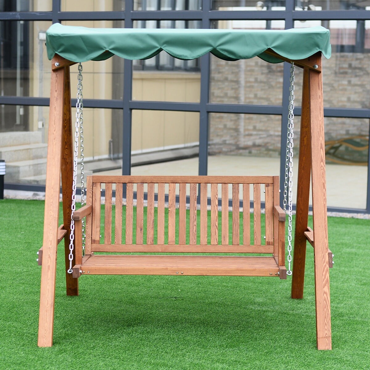 Shop Costway Outdoor 2 Person Larch Wooden Swing Loveseat Hammock Canopy Patio Garden Furni As Pic On Sale Overstock 16004245