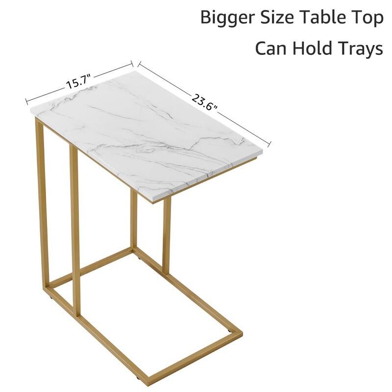 C Shaped End Table for Couch, Narrow Side Table with Adjustable Leg Pads - 23.6''W x 15.7''D