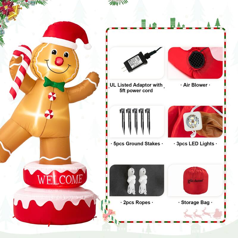 Glitzhome 6 FT Lighted Inflatable Rotating Snowman or Gingerbread Man Decor