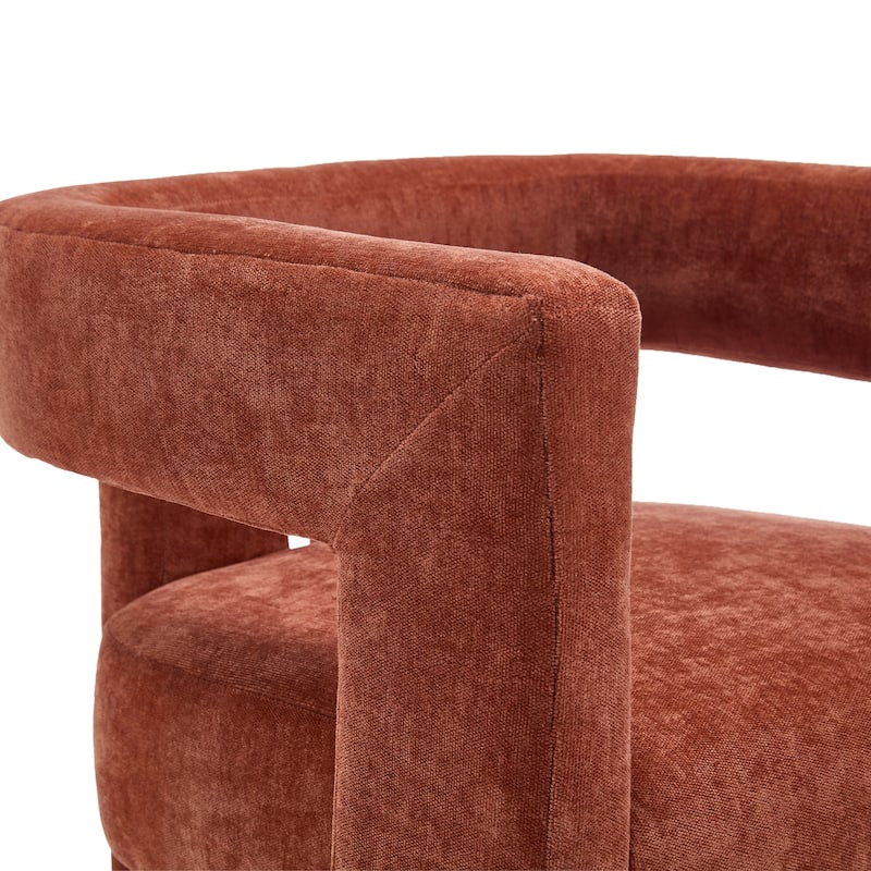 Chenille Fabric Upholstered Barrel Chair Set of 2 with Solid Wood Frame and Ergonomic Back Support