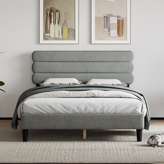 Queen Size Platform Bed w/ Upholstered Headboard for Kids Teens Adults
