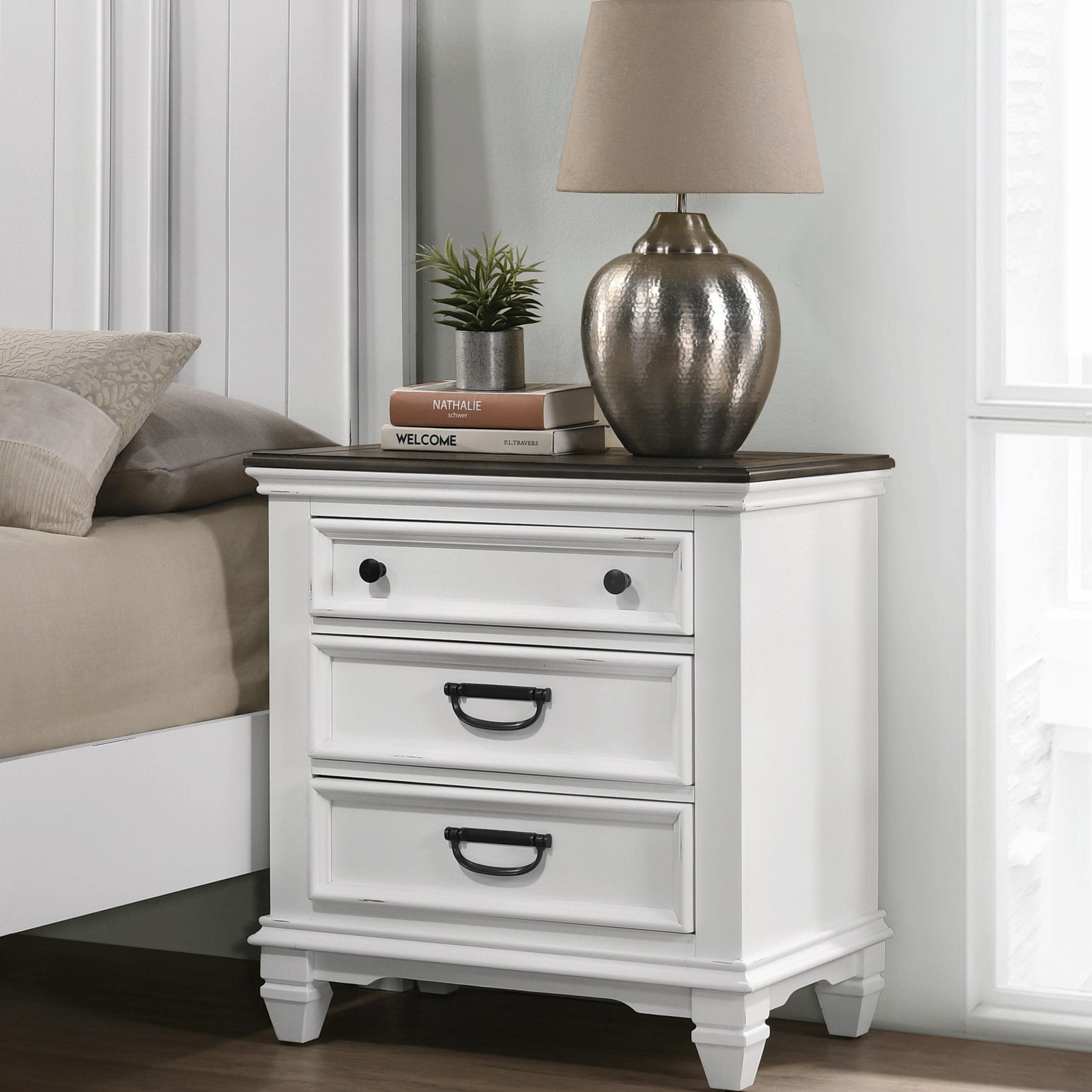 Weathered White & Gray 3-Drawer Nightstand