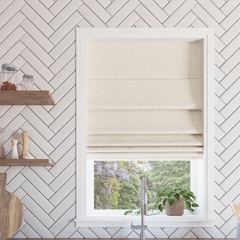 Sun Zero Somerton Textured Total Blackout Cordless Roman Shade - 33 x 64 - Linen