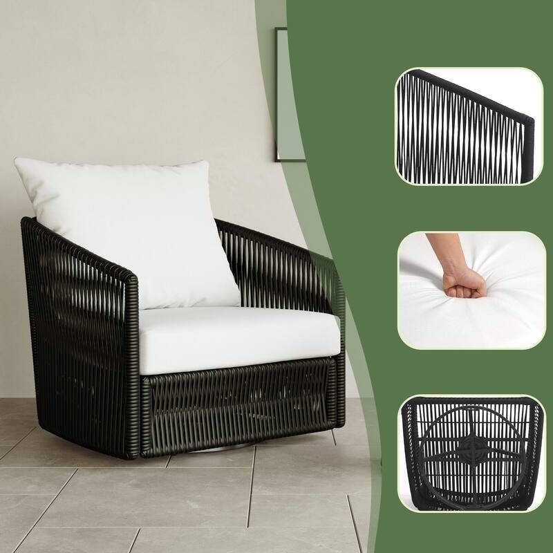 3-piece Cushioned Swivel Patio Wicker Furniture Set Outdoor Rattan Bistro Set