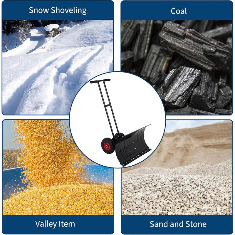 29.13* 16.54 in Heavy Duty Snow Shovel Pusher with Wheels for Driveways, Sidewalks & Courtyards