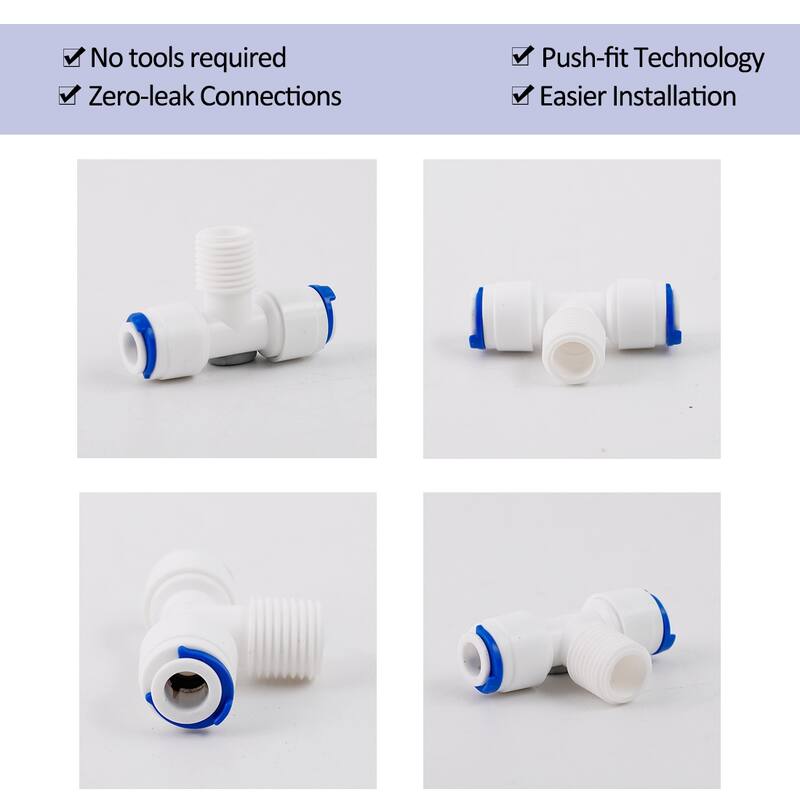 1/4 Inch BSP Male to 1/4 Inch OD Tee-type Quick Connect Purifier Tube Push 3pcs - White,Blue - 40 x 28 x 15mm