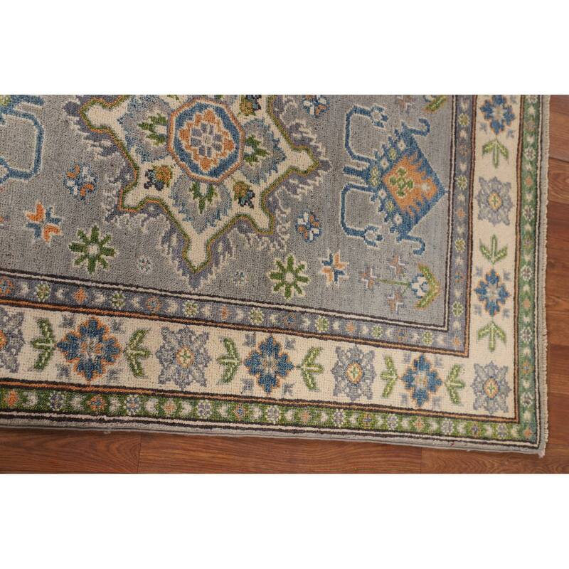 Gray Geometric Kazak Oriental Accent Rug Handmade Foyer Wool Carpet - 2'8" x 4'1"