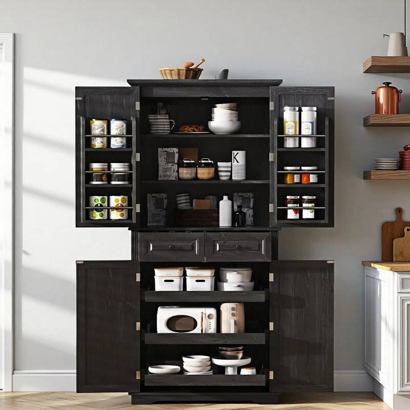 71" Tall Kitchen Pantry Cabinet with 3 Pull-Out Organizers, Freestanding Cupboard With Adjustable Shelves, Versatile Storage