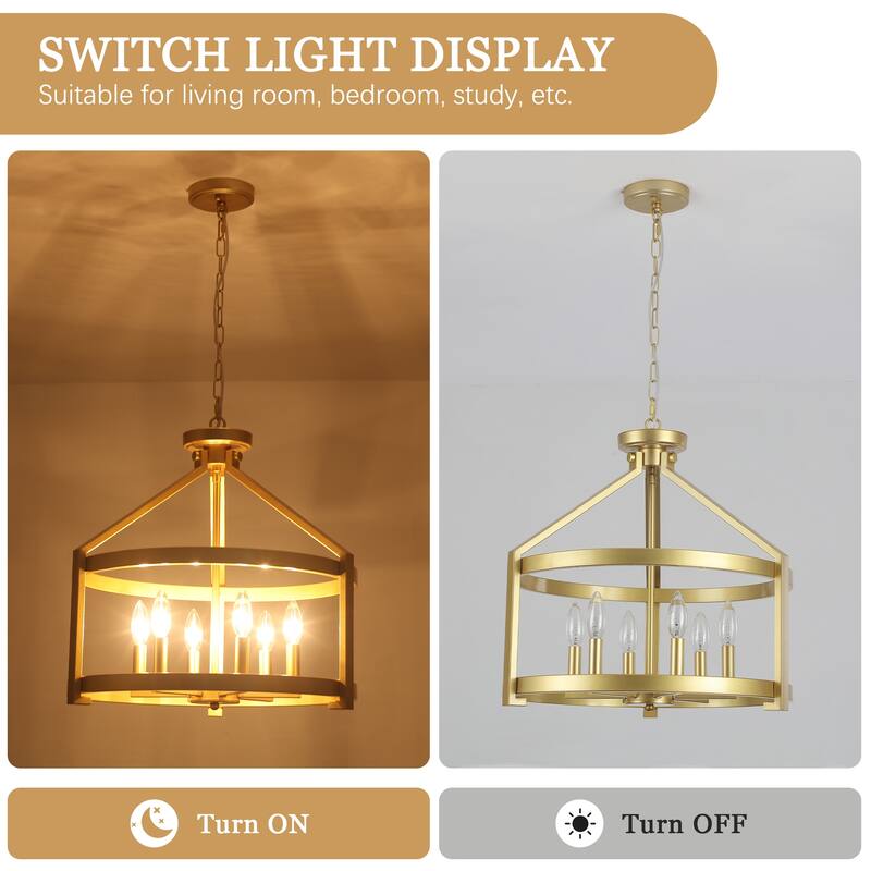 6- Light 20.3" Dimmable Modern Farmhouse Round Cage Chandelier for Dining Room Foyer - N/A