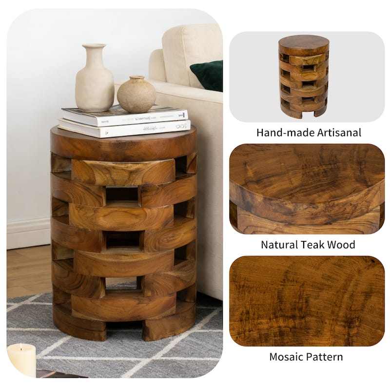 Handcrafted Brown Open Teak Wood Coffee Table Accent Side Table End Table