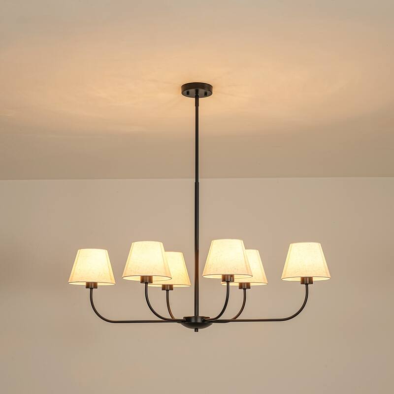 39.37 in. 6-Light Modern Farmhouse Sputnik Black Linear Chandelier with Linen Fabric Shades