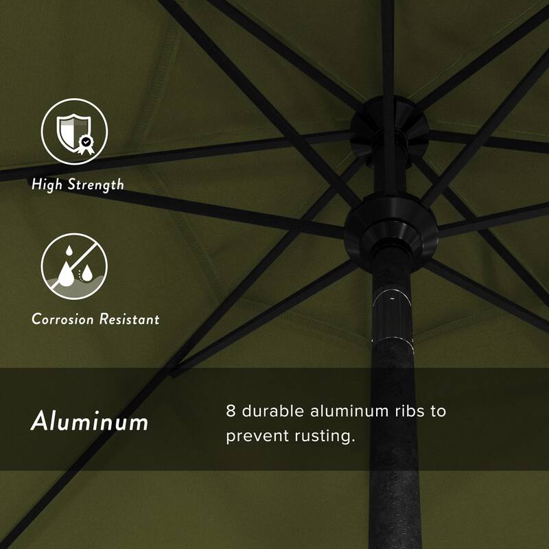 California Umbrella 9' Rd. Aluminum Patio Umbrella, Crank Lift with Push Button Tilt, Black Finish, Pacifica Fabric