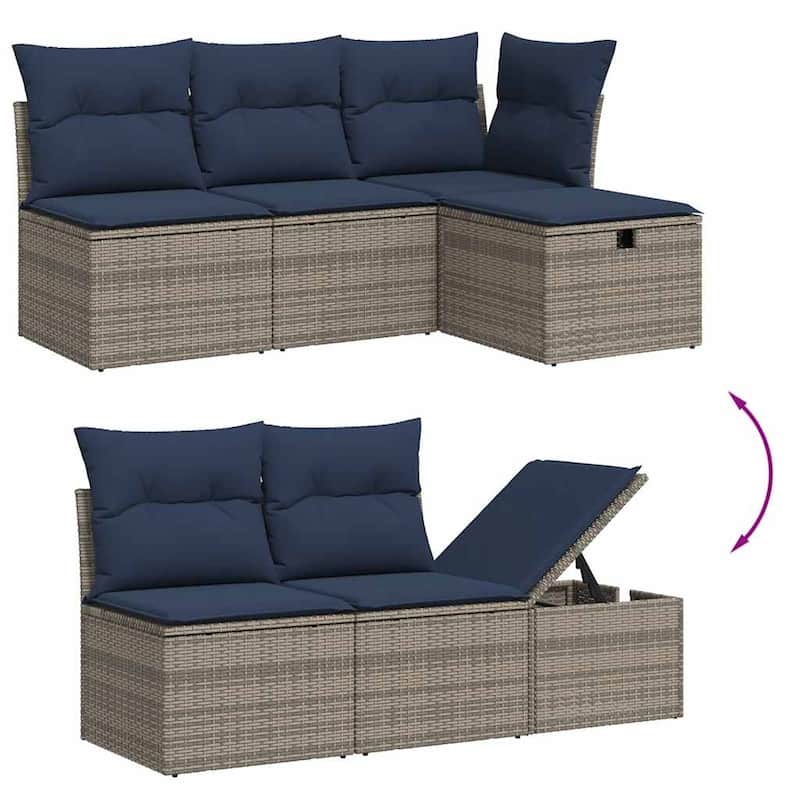 vidaXL Patio Sofa Set with Cushions Outdoor Furniture 6 Piece Poly Rattan - 21.7" x 24.4" x 27.2"