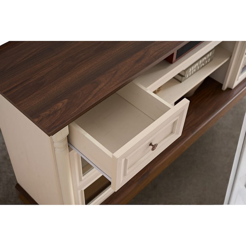 70 Inch Farmhouse Fireplace TV Stand for TVs up to 80 Inches, Media Console with Roman Column Design and LED Lights