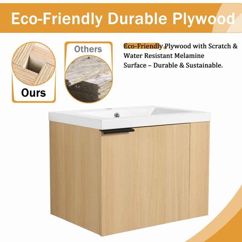 Malwee 24" Floating Bathroom Vanity,Wall Mounted Bathroom Vanity with Sink and Side Shelf