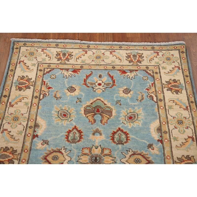 Light Blue Kazak Oriental Accent Rug Handmade Wool Carpet - 3'3"x 4'9"