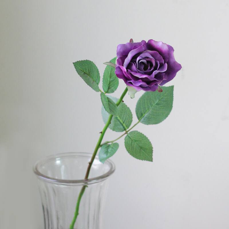 Long Stem Artificial Blooming Rose Spray - 23" - Purple