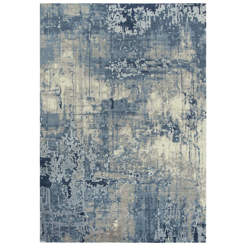 Alora Decor Radiant Abstract Distressed Wool Blend Rug - 5' x 8' - Blue