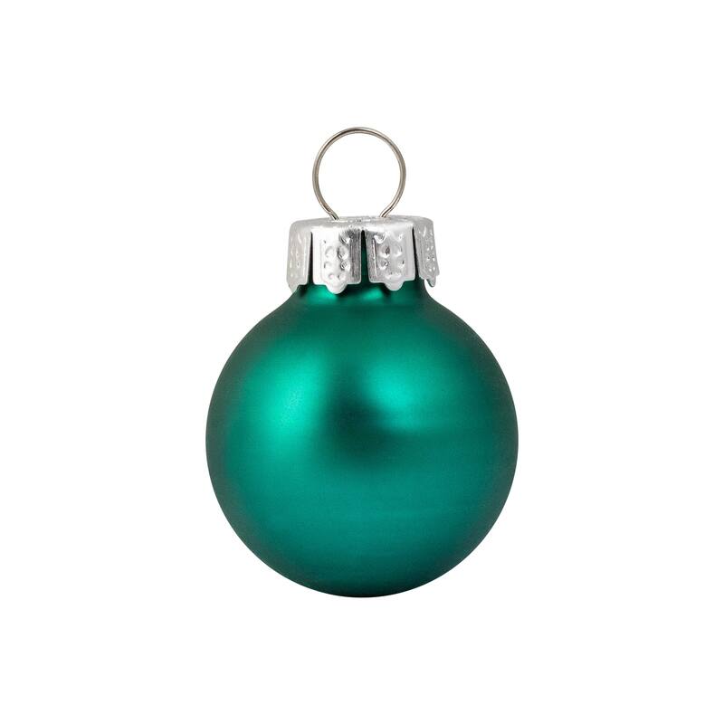 2-Finish Mini Christmas Glass Ball Ornaments - 1" (25mm) - Teal Green - 24ct