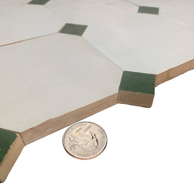 Contemporary Zellige Panels, 12x12x0.5, White & Green accents