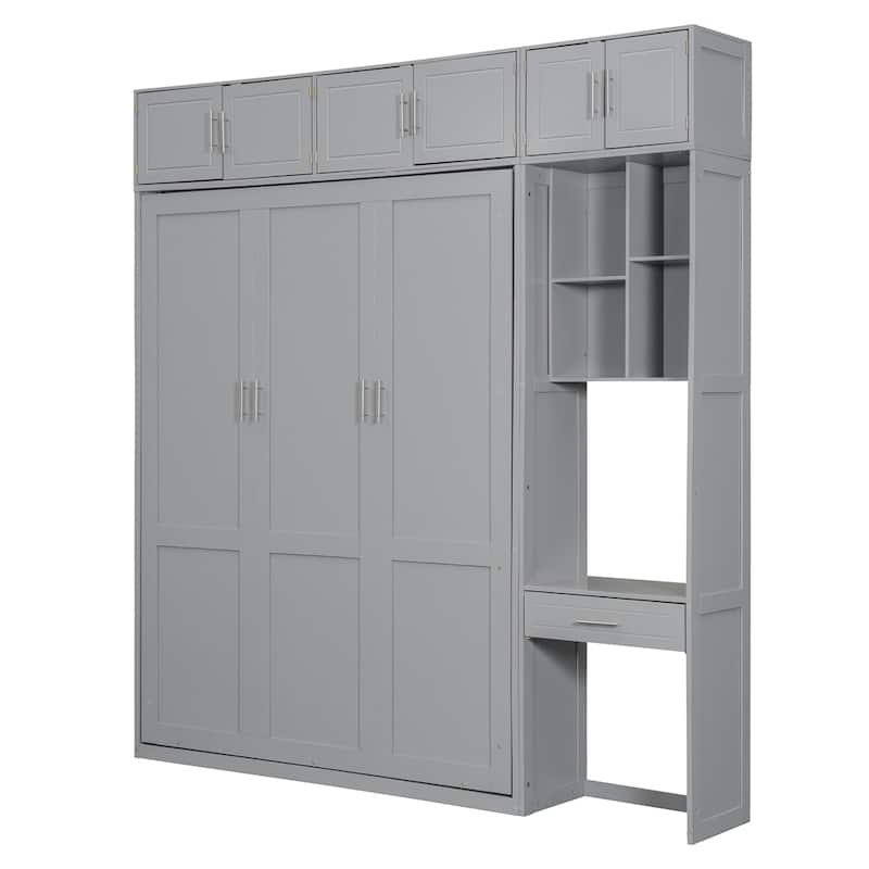 Queen Size Wall Murphy Bed with Desk,Space Saving Foldable Bed